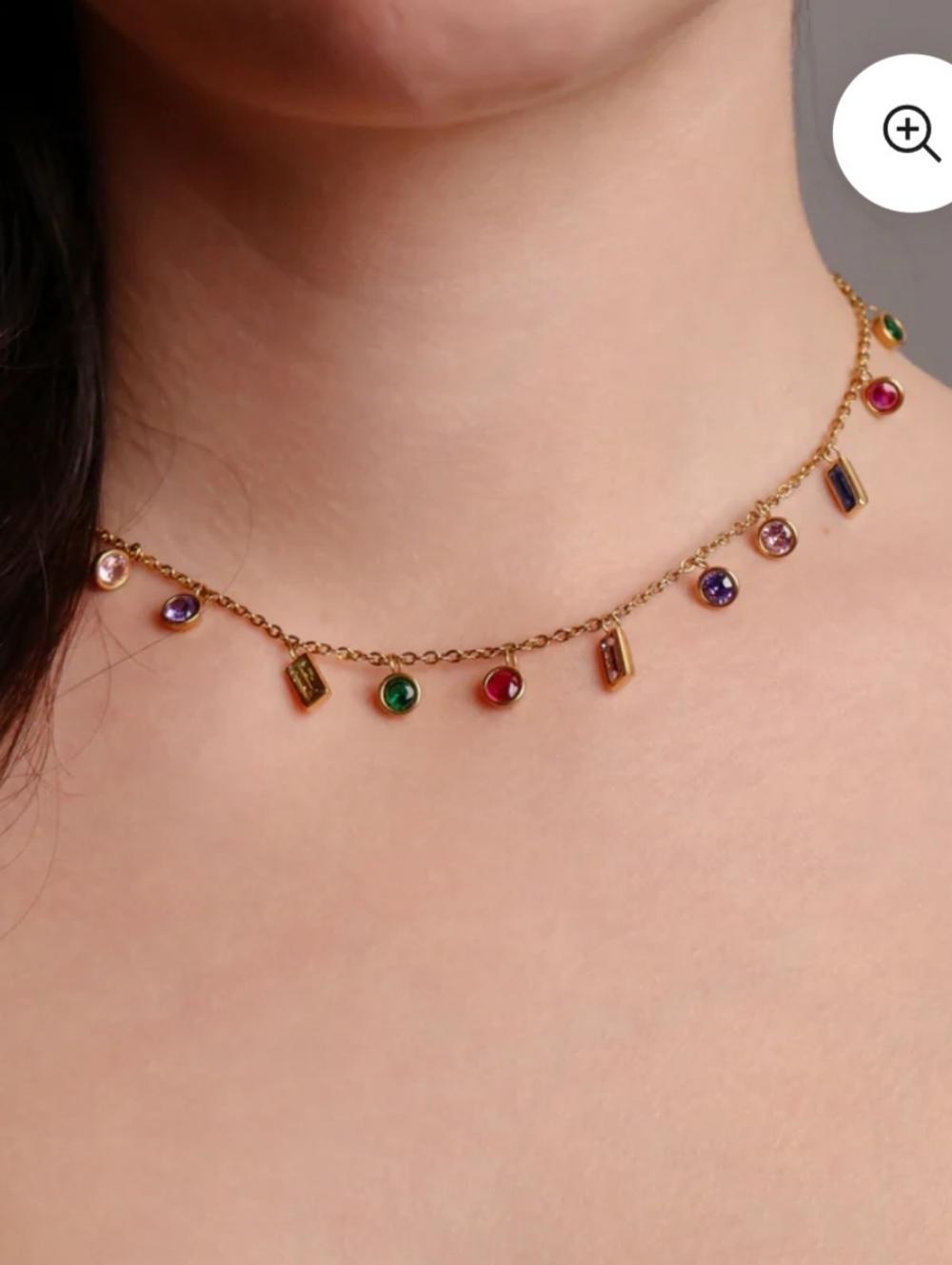 18k Gold Plated Stainless Steel Rainbow Cubic Zirconia Crystal Necklace Jewelry - Picture 2 of 8